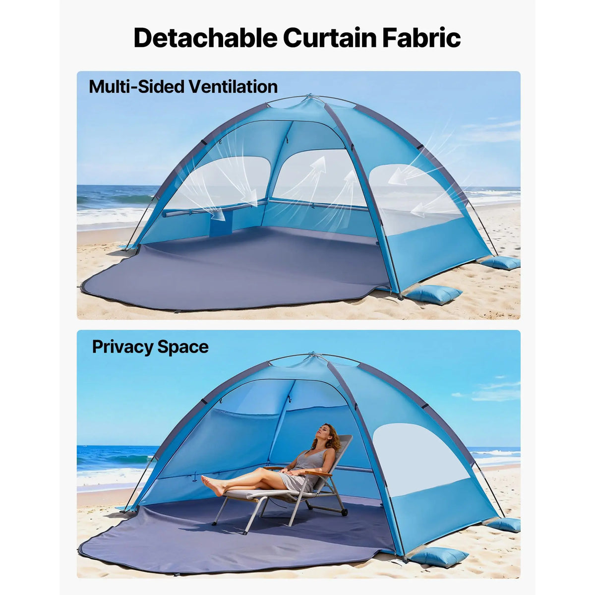 4-Person Beach Tent Sun Shelter, UPF 50+