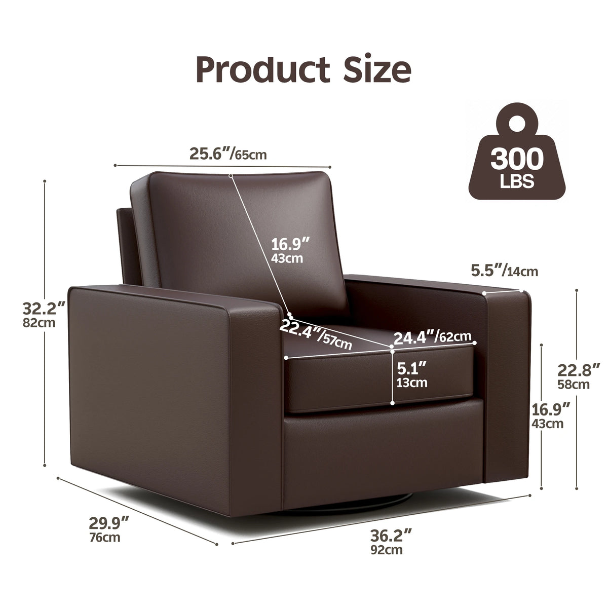 KERDOM 360° Swivel Accent Chair, PU Leather