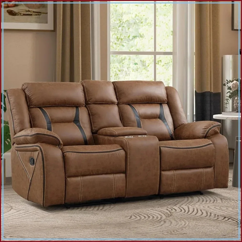 Faux Leather Reclining Loveseat, Brown