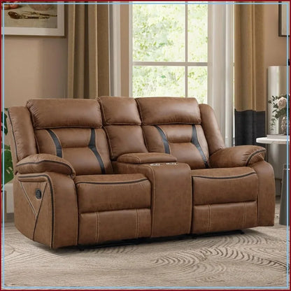 Faux Leather Reclining Loveseat, Brown