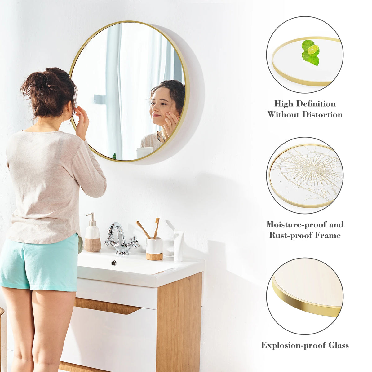 JHK Round Metal Framed Wall Mirror