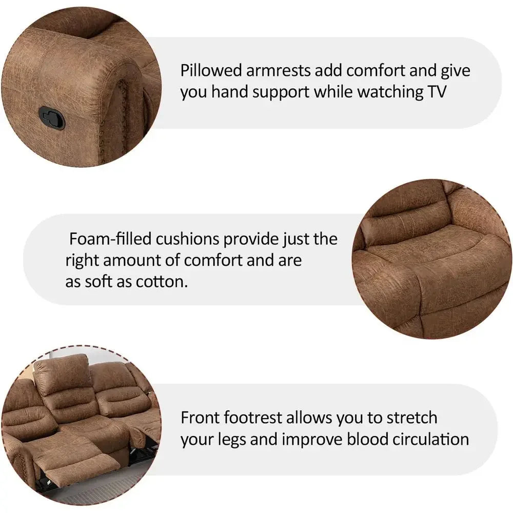 Faux Leather Reclining Sofa (Nut Brown)