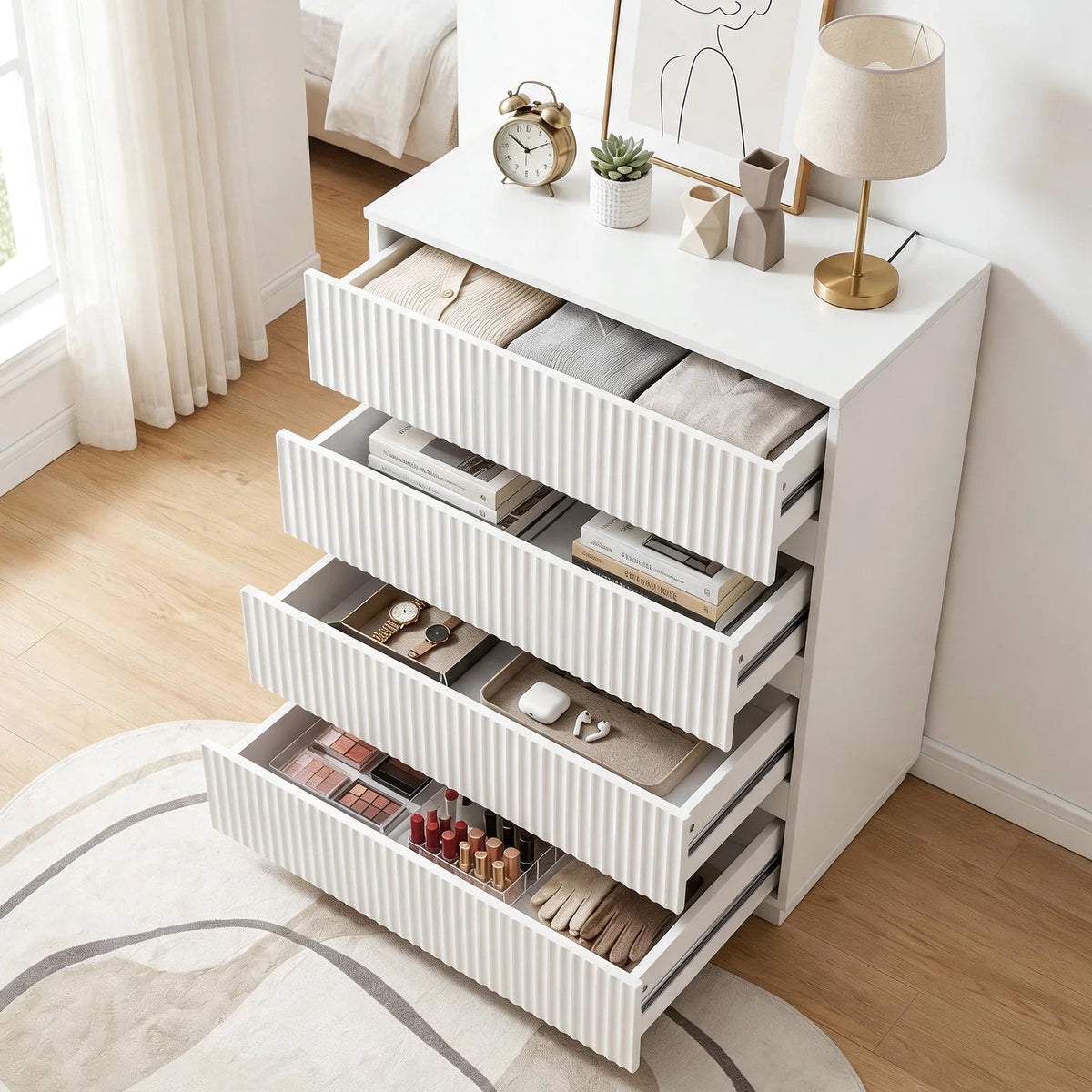 White Fluted 4-Drawer Dresser
