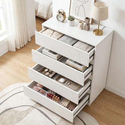 White Fluted 4-Drawer Dresser