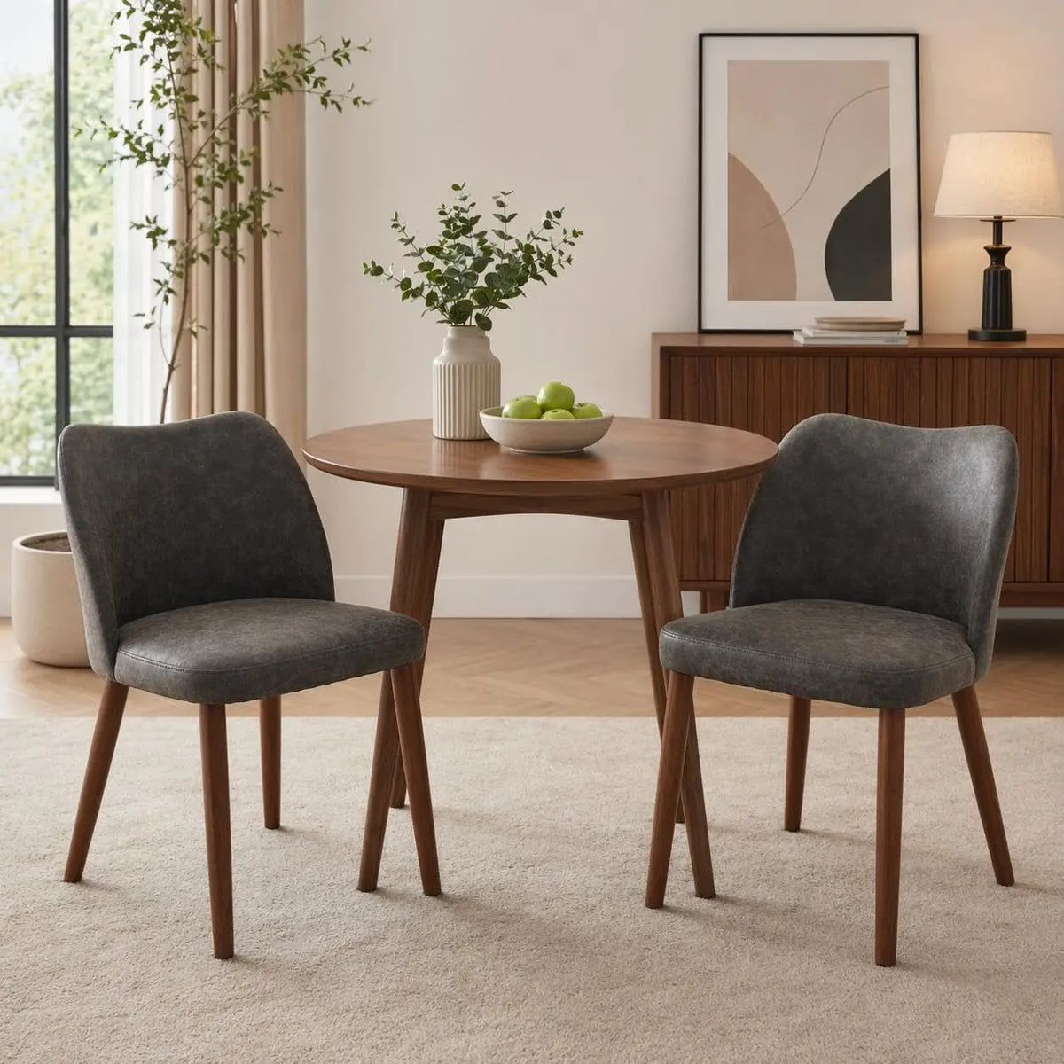 Dining Chairs Set of 2 – Linen Upholstered, Ergonomic Back & Rubberwood Legs