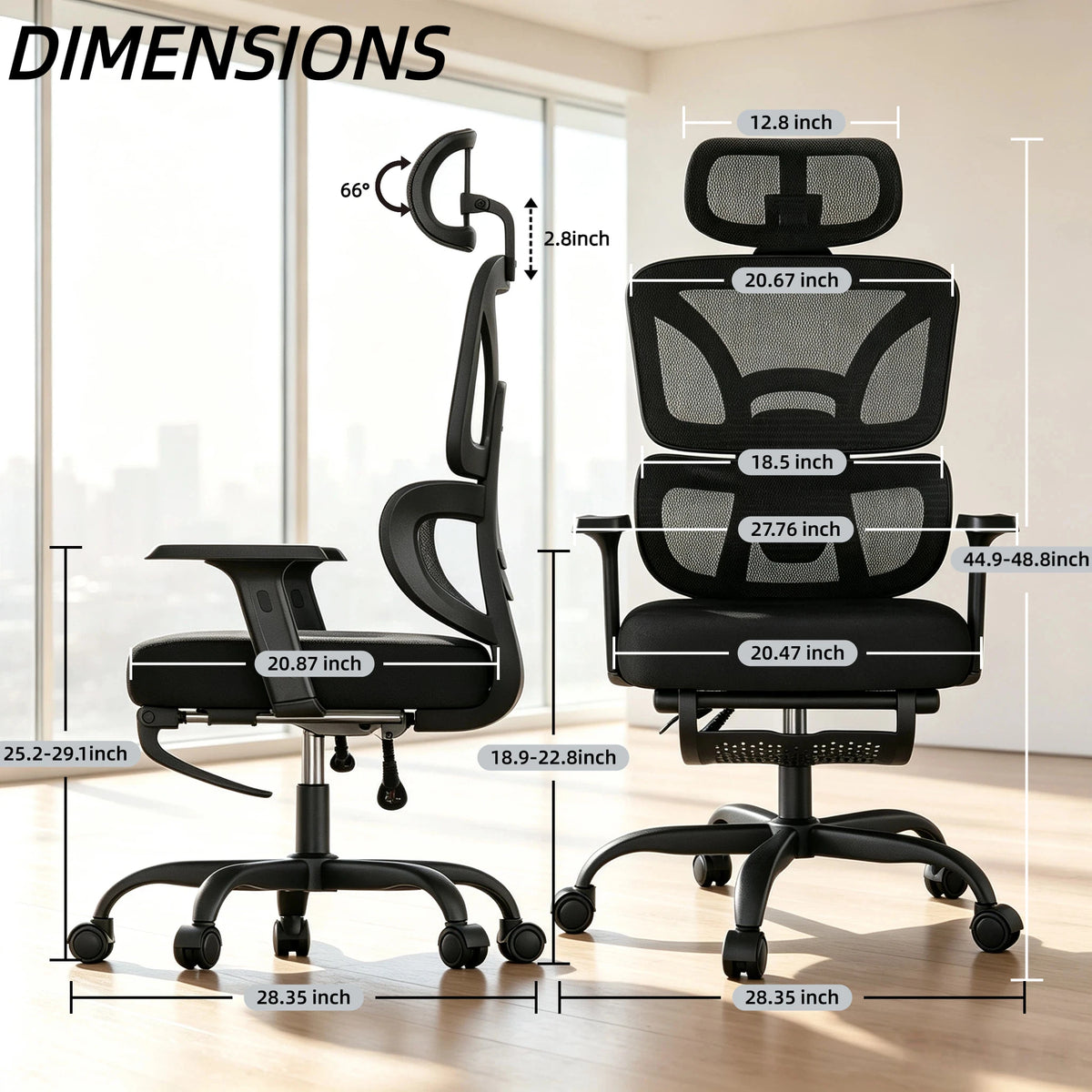 FRODROVIA Mesh Office Chair with Footrest