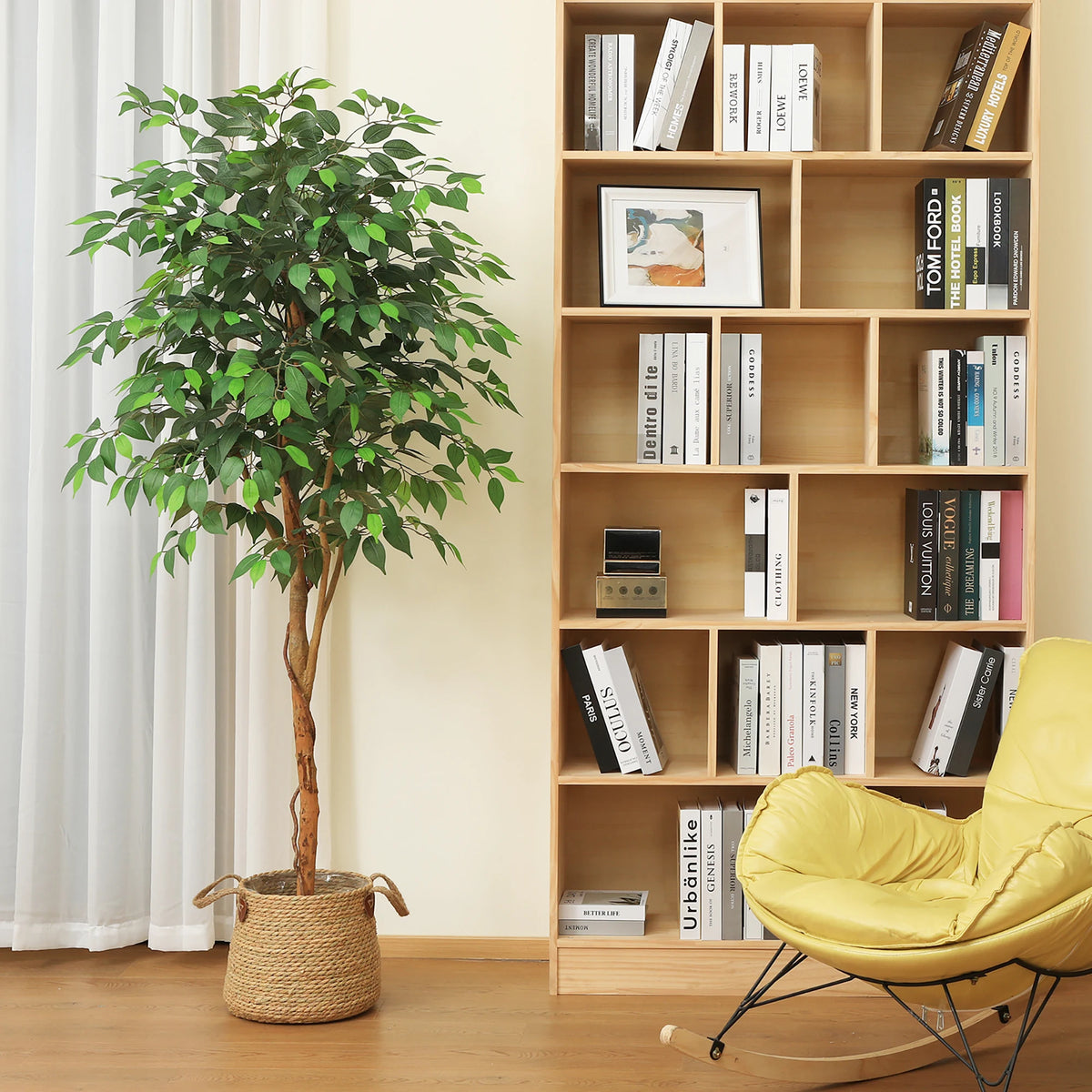 Artificial Ficus Tree | Fake Potted Plant with Natural Wood Trunk