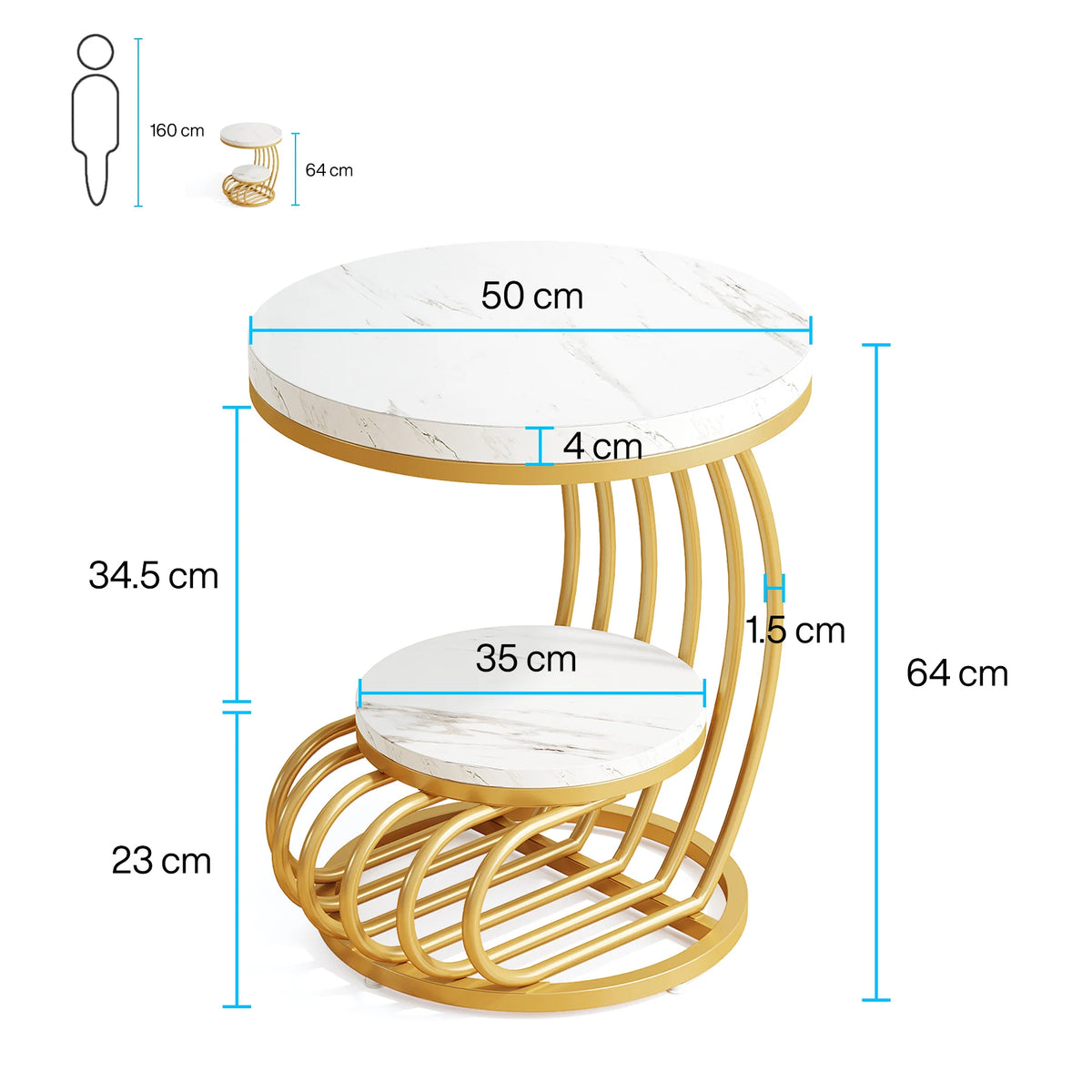 Tribesigns Round End Table, Faux Marble