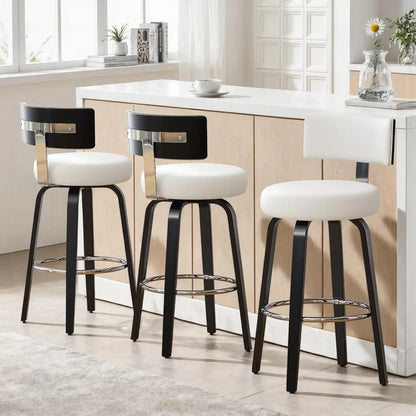 Swivel Counter Stools Set of 3 – Faux Leather & Walnut Legs, 26" Seat
