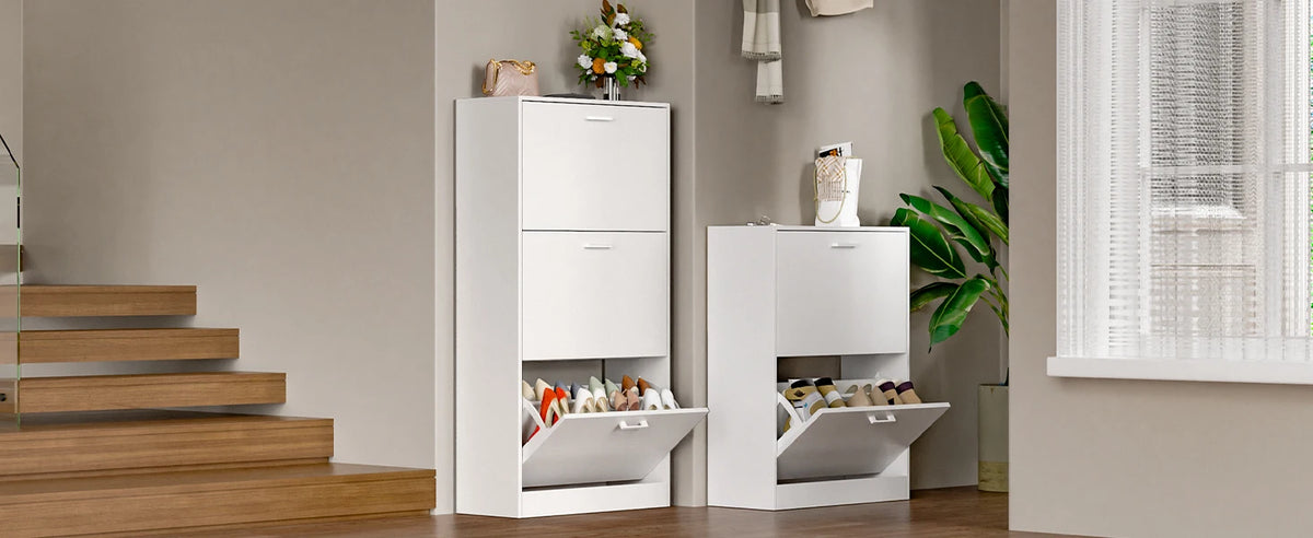 Slim Shoe Cabinet with Flip Drawers