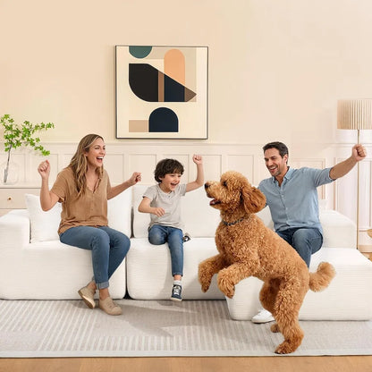 108" Cloud Couch Sectional | Boneless L-Shaped Sofa with Chaise & Ottoman – Beige