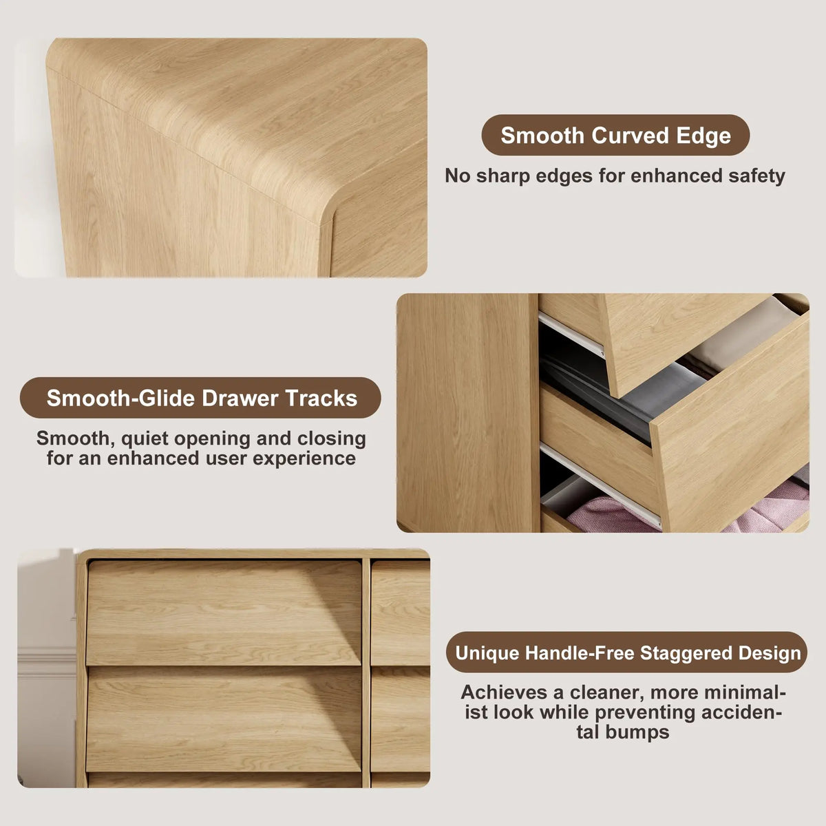 5-Drawer Tall Wood Dresser, Curved Edge