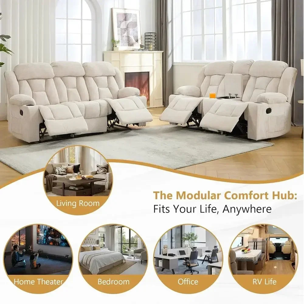 Chenille Reclining 3-Seat Sofa