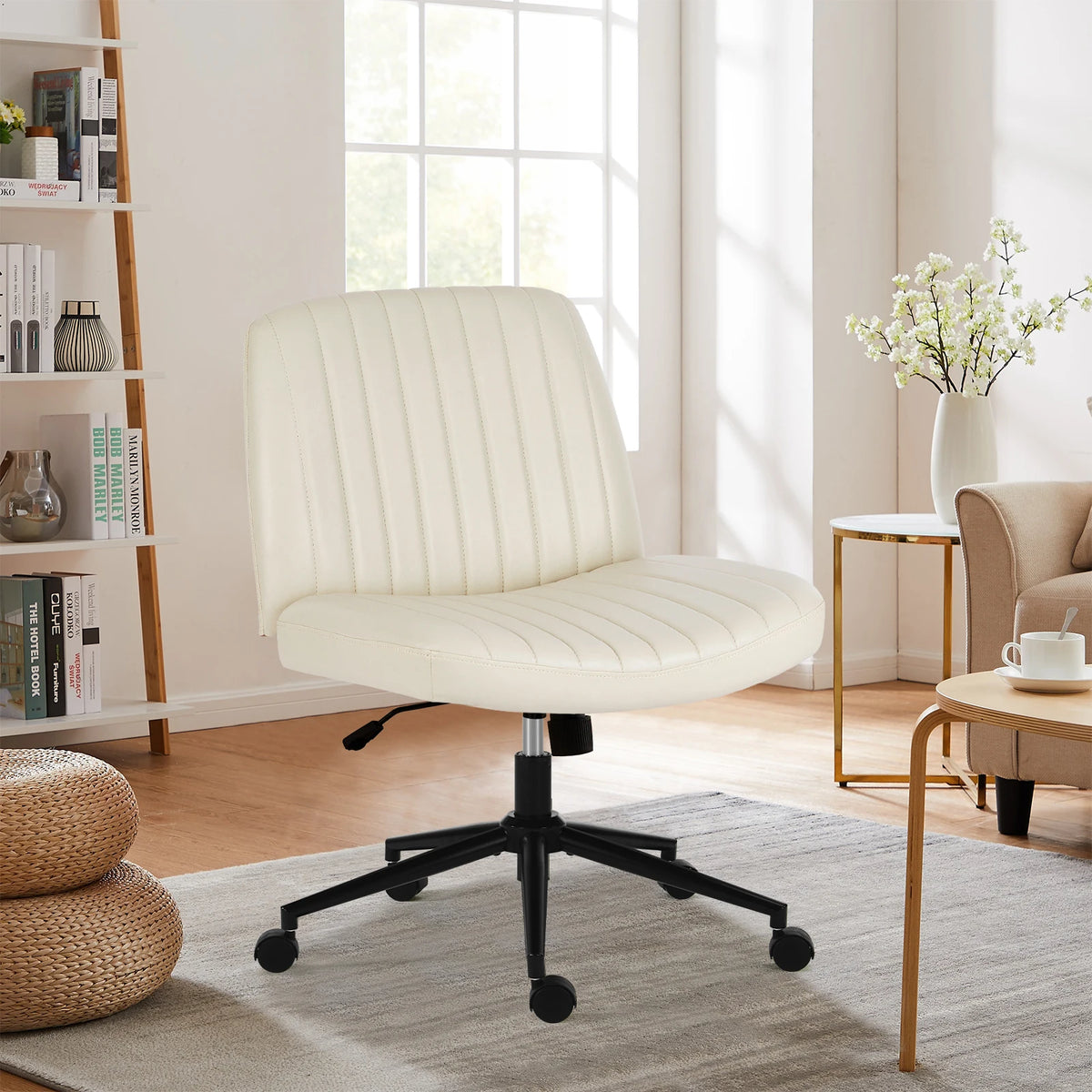 JHK Armless Swivel Office Chair, PU Leather