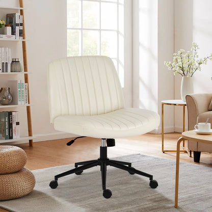 JHK Armless Swivel Office Chair, PU Leather