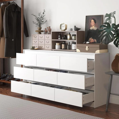 White 9-Drawer Long Dresser