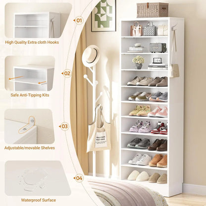 10-Tier Narrow Wood Shoe Rack