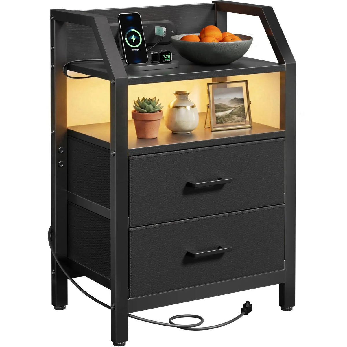 FRODROVIA Nightstand with USB Charging & LED Light
