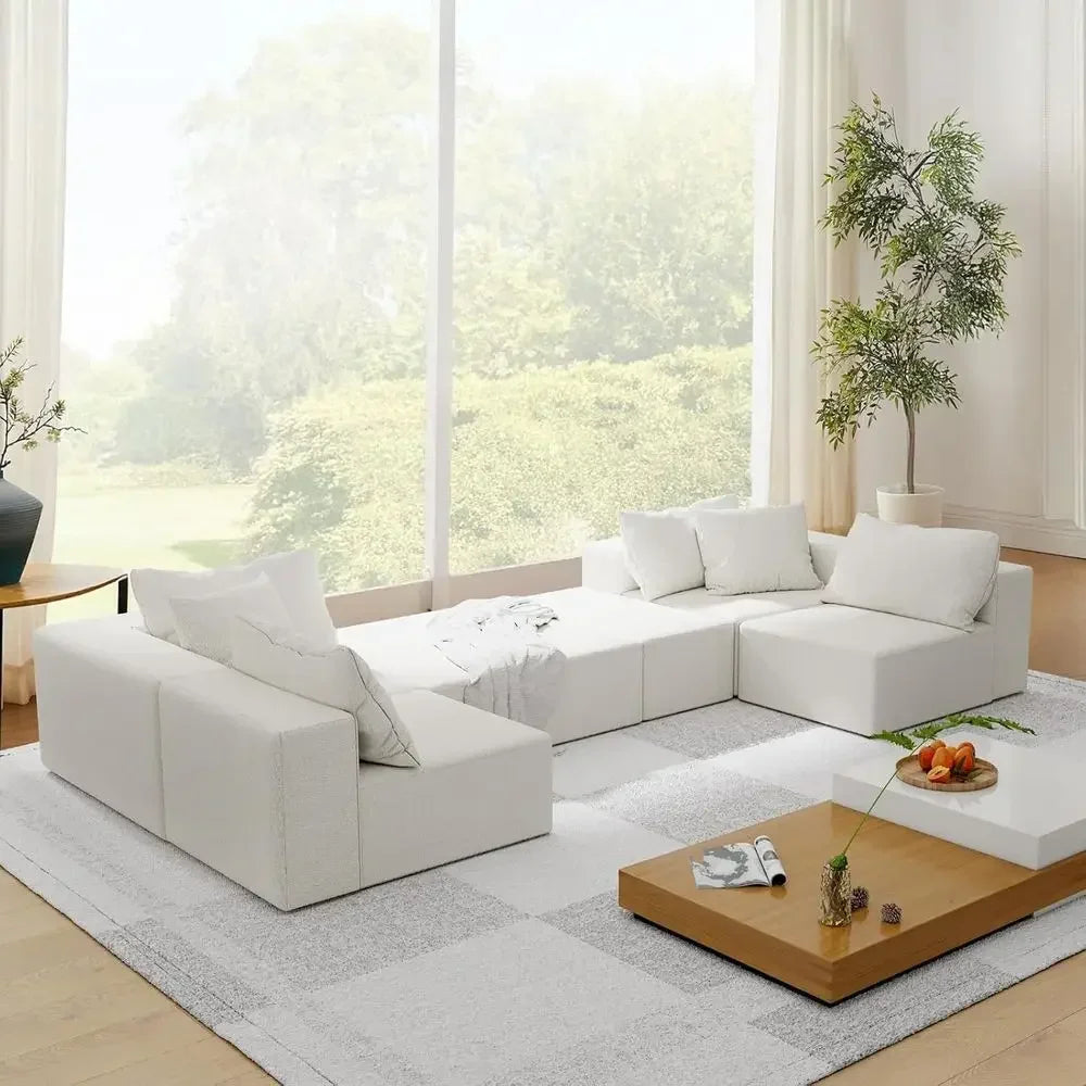 170in Cloud Chenille L-Shaped Sofa (Beige)