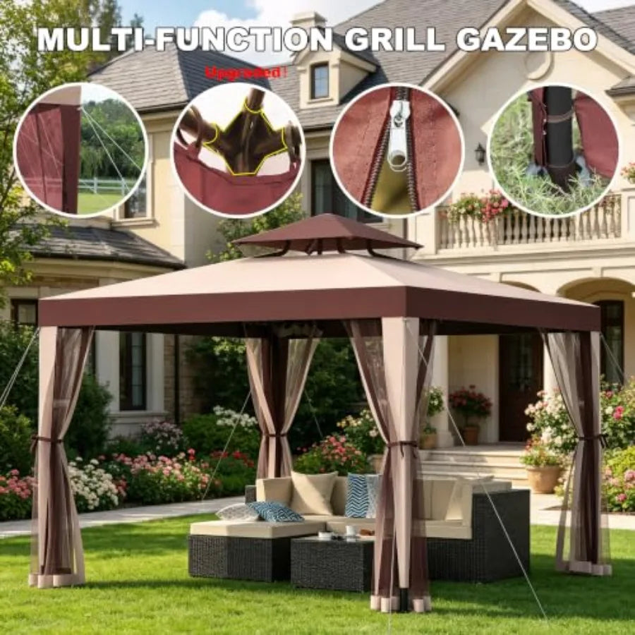 10x10 Outdoor Gazebo Canopy Tent, Red