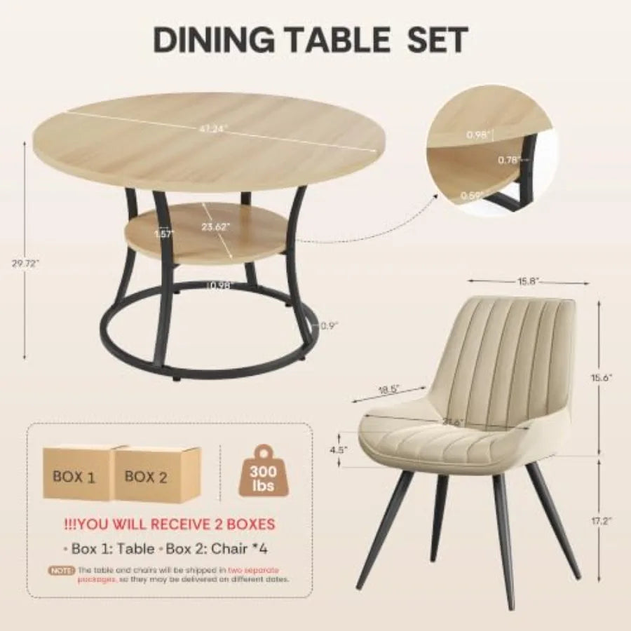 47" Round Dining Table Set for 4