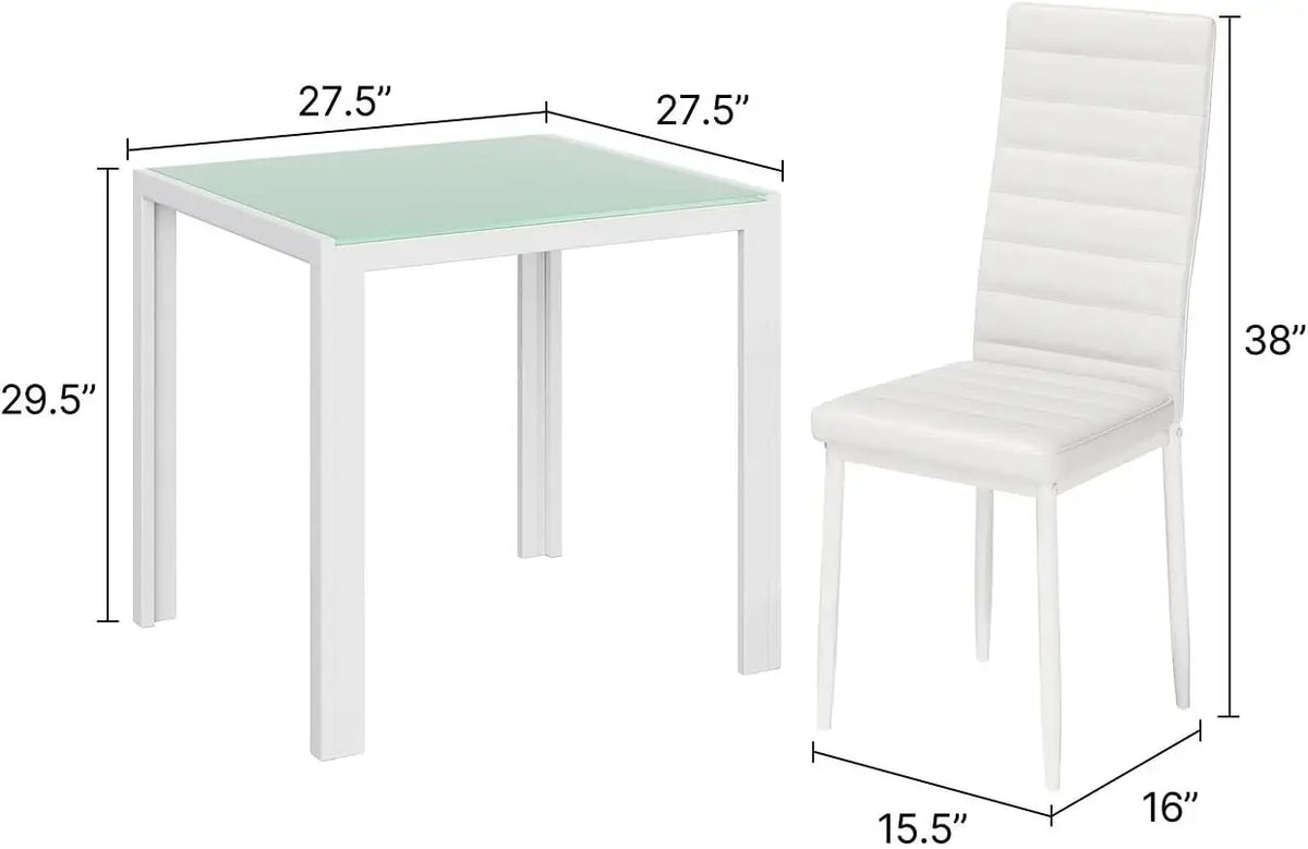 3-Piece Glass Dining Table Set for 2