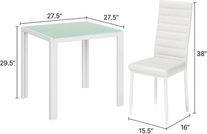 3-Piece Glass Dining Table Set for 2