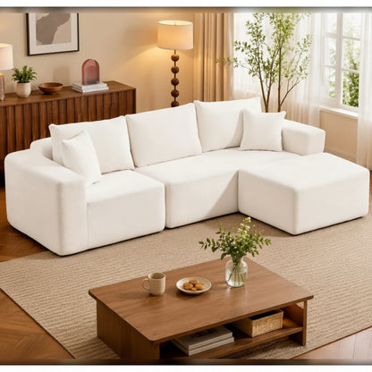 108" Cloud Couch Sectional | Boneless L-Shaped Sofa with Chaise & Ottoman – Beige