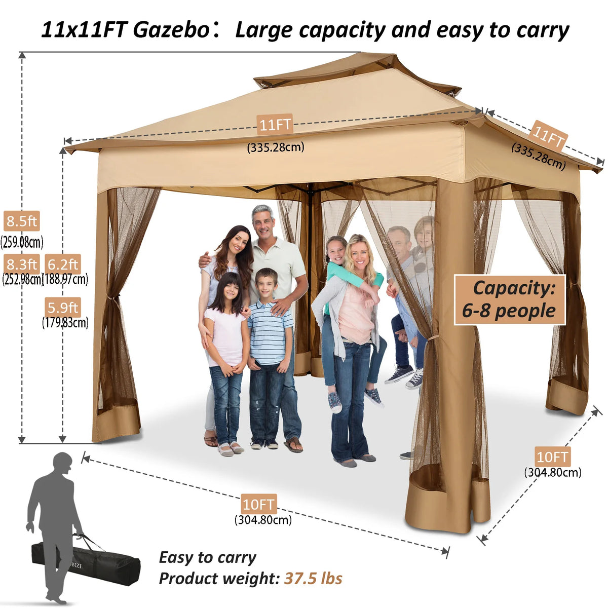 11x11 Pop Up Gazebo with Mosquito Netting