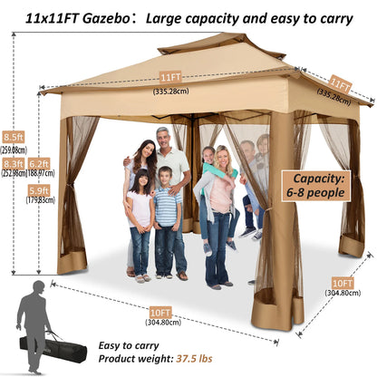 11x11 Pop Up Gazebo with Mosquito Netting