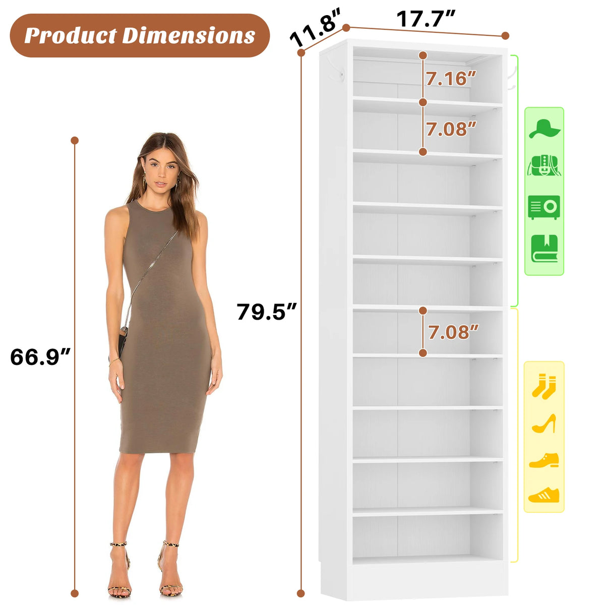 10-Tier Narrow Wood Shoe Rack