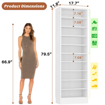 10-Tier Narrow Wood Shoe Rack
