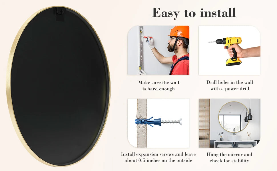 JHK Round Metal Framed Wall Mirror