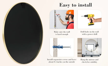 JHK Round Metal Framed Wall Mirror