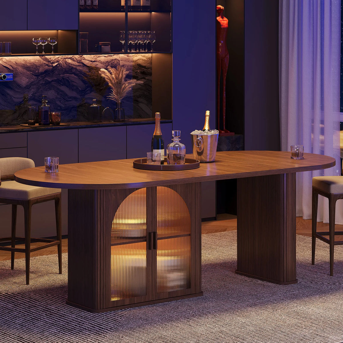 70" Oval Dining Table with LED & Storage