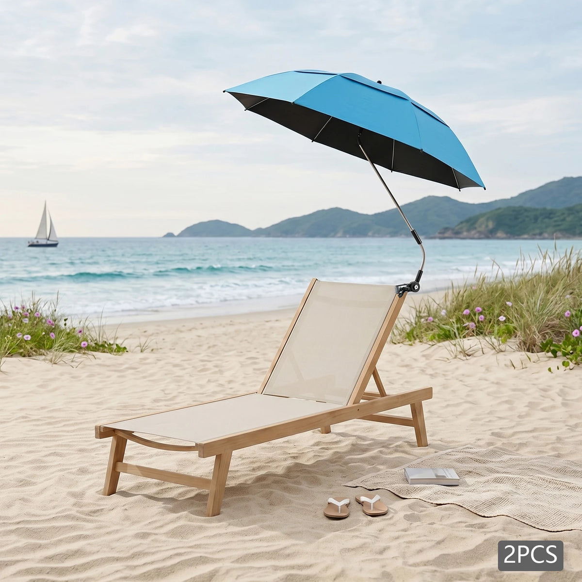 2-Pack Adjustable Beach Chair Umbrellas