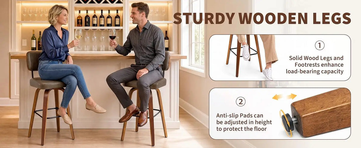 Faux Leather Swivel Bar Stools, Set of 3