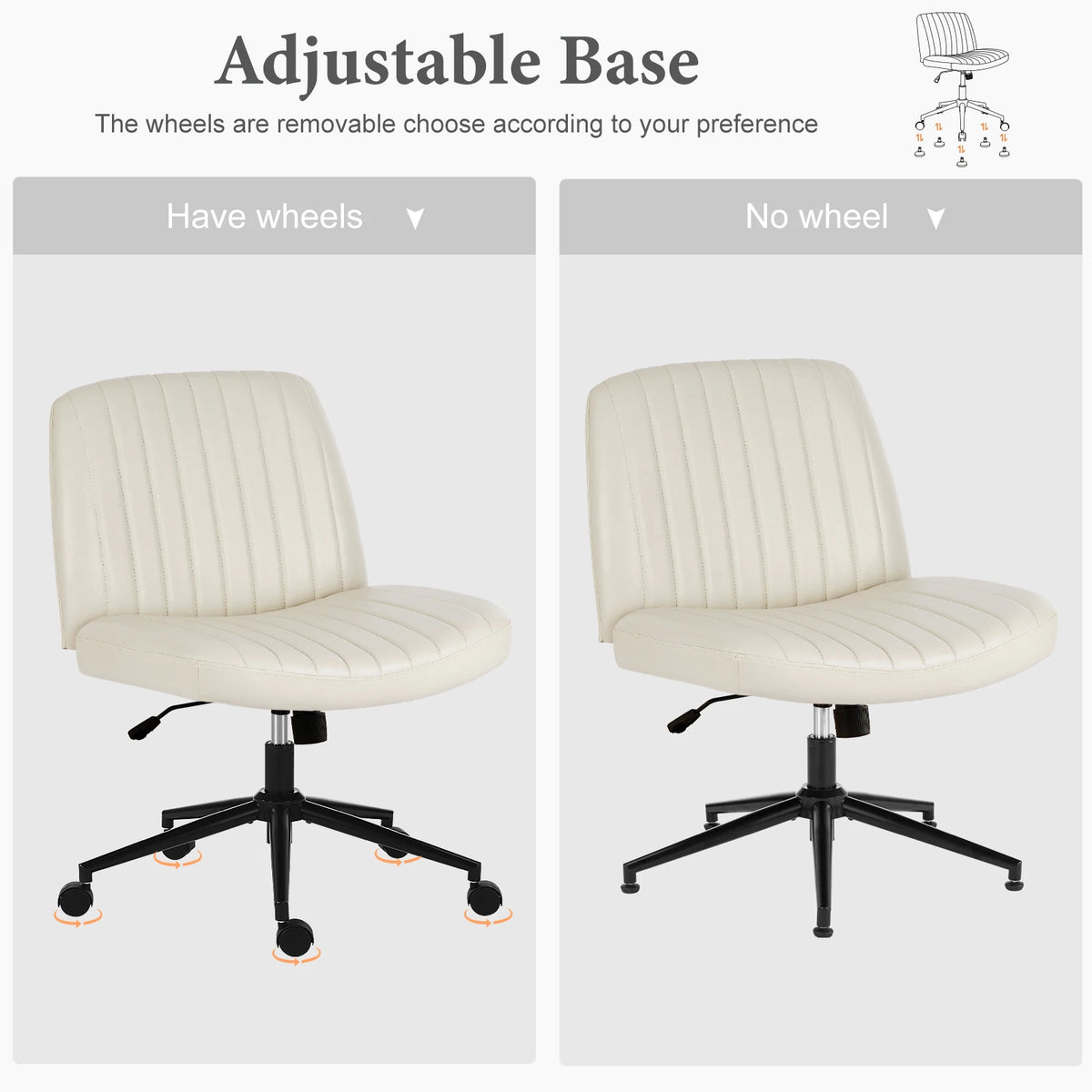 JHK Armless Swivel Office Chair, PU Leather