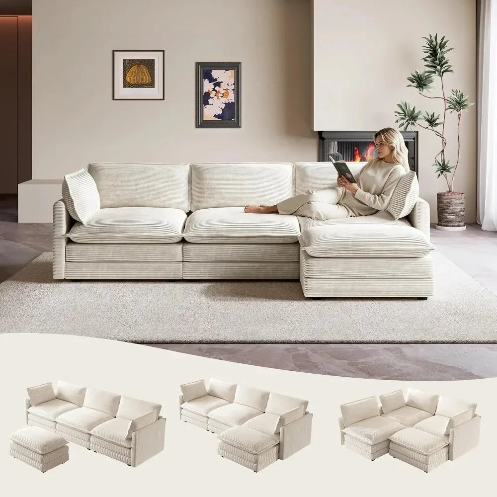 104in Corduroy L-Shaped Sectional Sofa