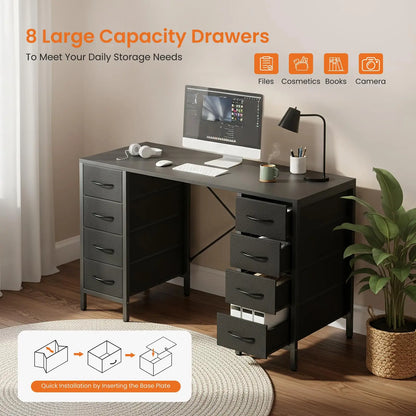 JHK 47" Computer Desk with 8 Drawers