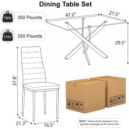 5-Piece Glass Dining Table Set for 4