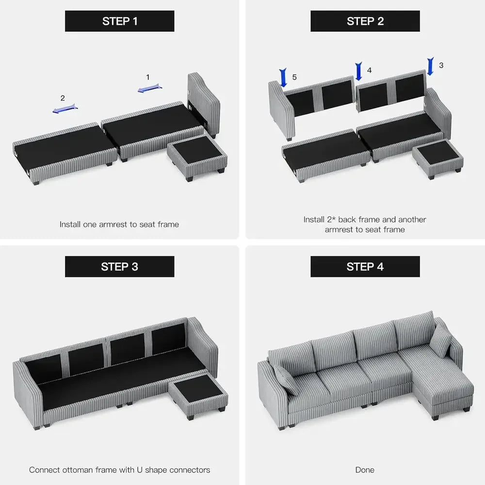 Light Grey L-Shaped Sofa with Chaise