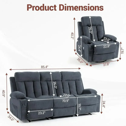2-Piece Reclining Sofa Set (Blue)