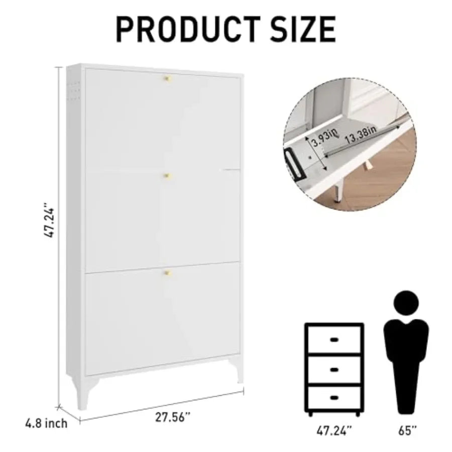 Metal Shoe Cabinet with Flip Drawers