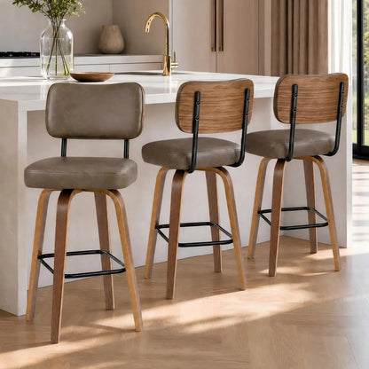 Faux Leather Swivel Bar Stools, Set of 3