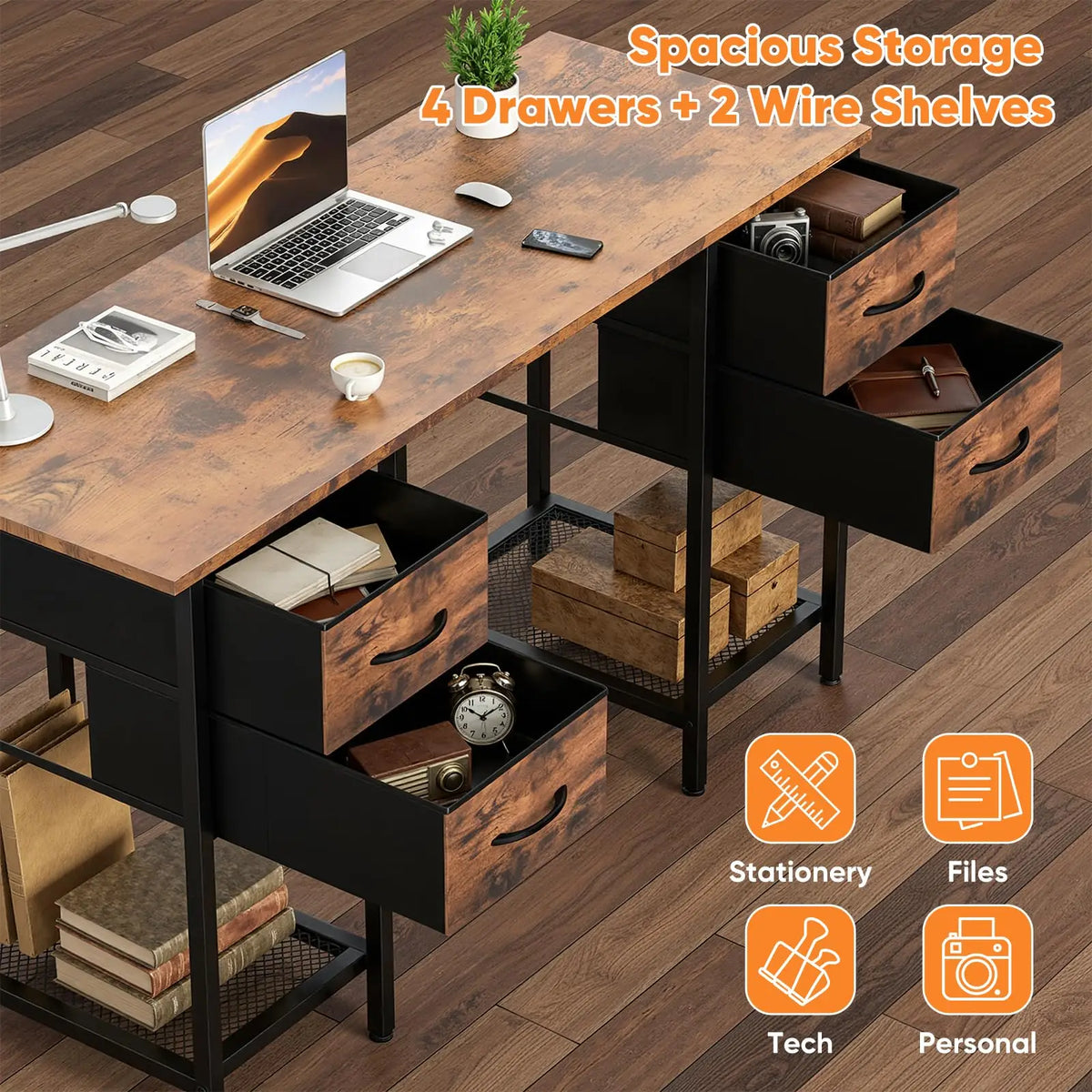 JHK 55" Computer Desk with 4 Drawers