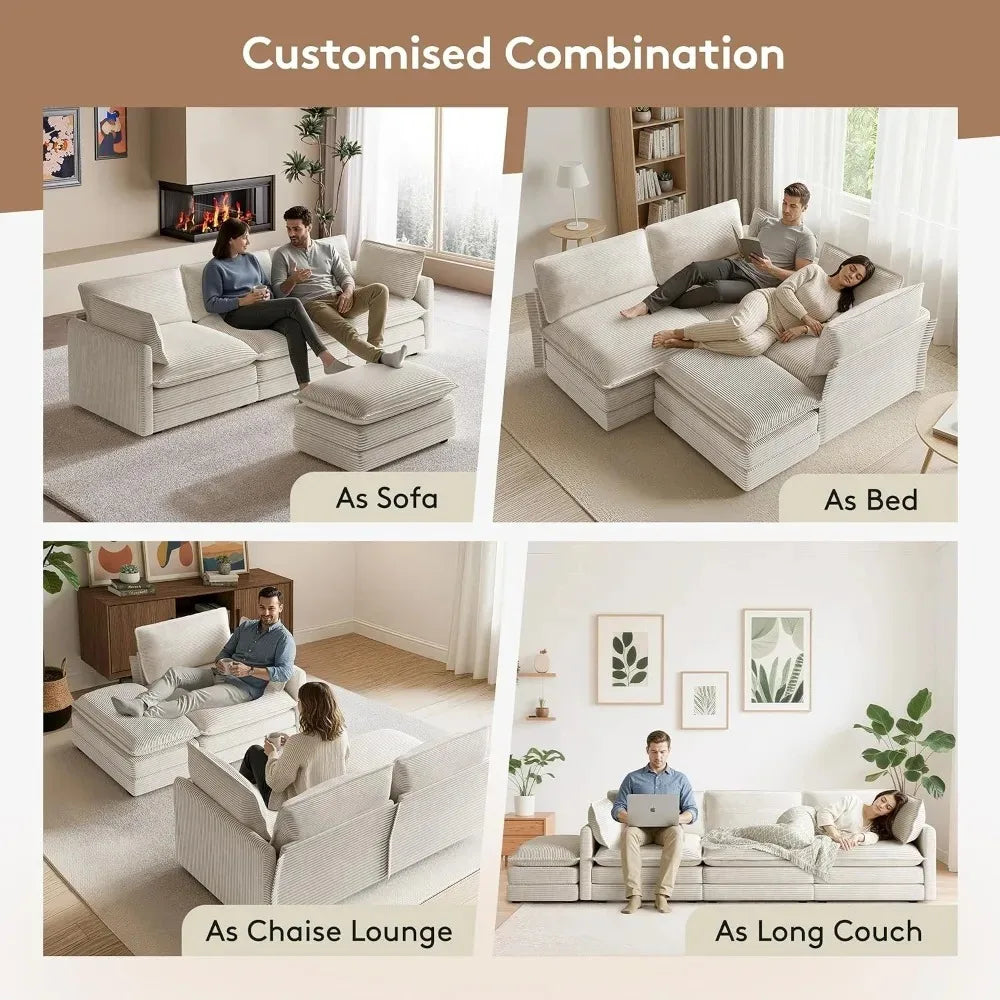 104in Corduroy L-Shaped Sectional Sofa