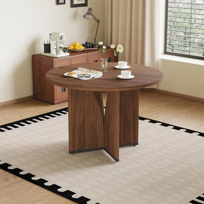 Round Walnut Dining Table Set for 4