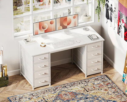 48" Computer Desk with 8 Fabric Drawers