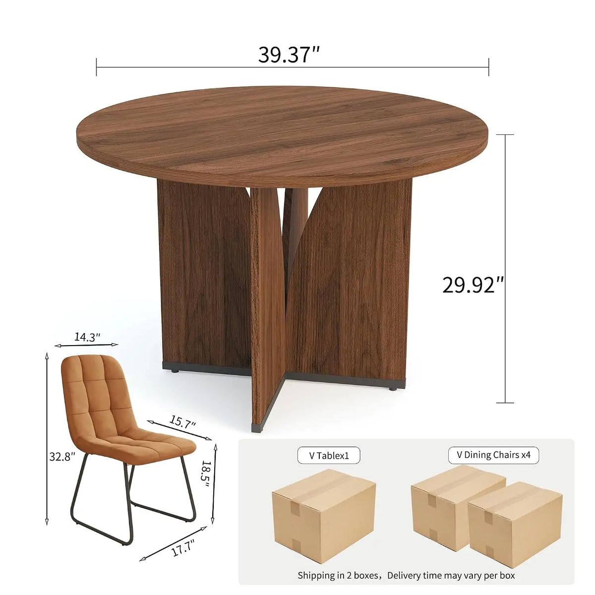 Round Walnut Dining Table Set for 4